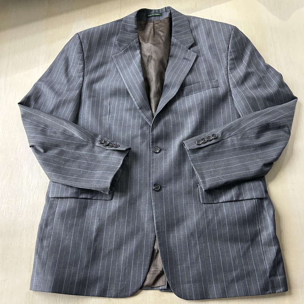 Macy's Men's Store Blazer Mens 42R Gray Wool Pinstripe 2 Button Suit Jacket